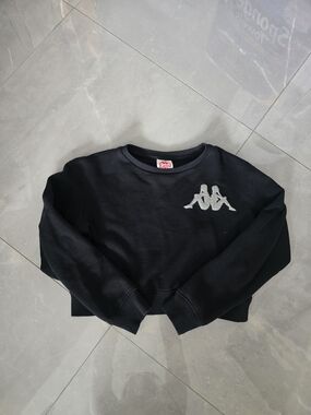 Kappa Black Cropped Sweatshirt with Silver Logo